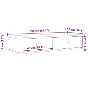 Wall Shelf with Drawers - Brown Oak, 100x37.5x19 cm