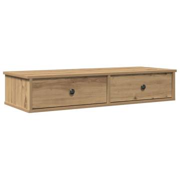 Artisian Oak Wall Shelf with Drawers - 100x37.5 cm