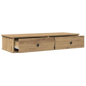 Artisian Oak Wall Shelf with Drawers - 100x37.5 cm