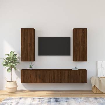 4 Piece Brown Oak TV Cabinet Set - Stylish & Practical