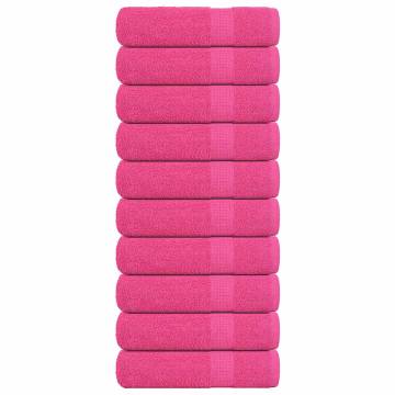 Hand Towels 10 pcs Pink - Soft 100% Cotton, 360 gsm