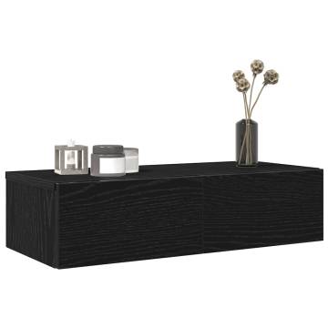 Black Wall Shelf with Drawers - 60x26.5x15 cm Engineered Wood