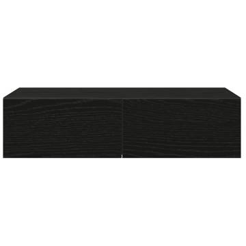 Black Wall Shelf with Drawers - 60x26.5x15 cm Engineered Wood