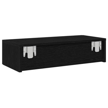 Black Wall Shelf with Drawers - 60x26.5x15 cm Engineered Wood