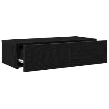 Black Wall Shelf with Drawers - 60x26.5x15 cm Engineered Wood