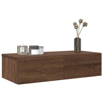 Brown Oak Wall Shelf with Drawers - 60x26.5 cm | Hipo Market