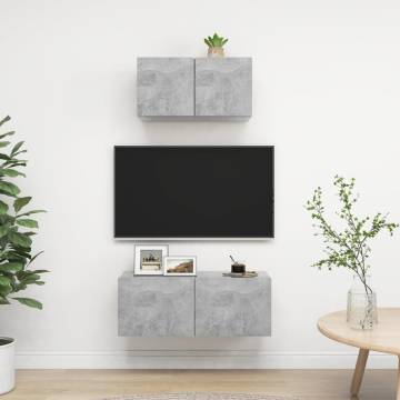 2 Piece Concrete Grey TV Cabinet Set - Stylish & Functional