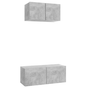 2 Piece Concrete Grey TV Cabinet Set - Stylish & Functional