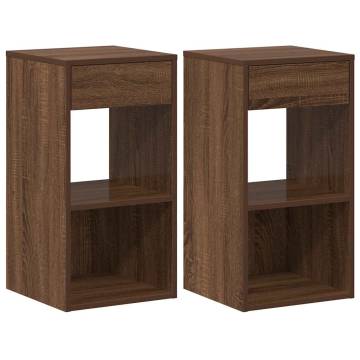 Stylish Brown Oak Bedside Cabinets with Drawer - Set of 2