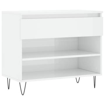 Elegant High Gloss White Shoe Cabinet - 70x36x60 cm