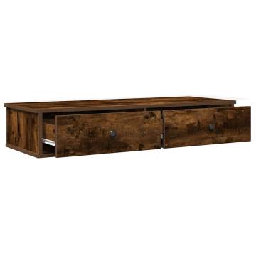 Wall Shelf with Drawers in Smoked Oak - Stylish & Practical