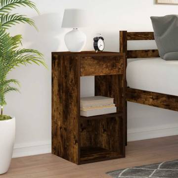 Stylish Smoked Oak Bedside Cabinet with Drawer - 35x34x66.5 cm