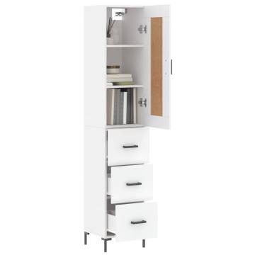 Stylish Highboard in White - 34.5x34x180 cm Engineered Wood