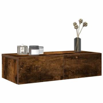 Wall Shelf with Drawers Smoked Oak - 60x26.5 cm | Hipo Market