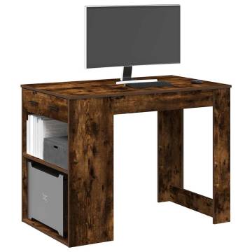 Smoked Oak Desk with Drawer & Shelf | 102x62x77.5 cm