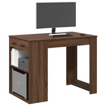 Brown Oak Desk with Drawer & Shelf - 102x62x77.5 cm