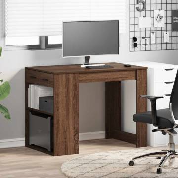 Brown Oak Desk with Drawer & Shelf - 102x62x77.5 cm