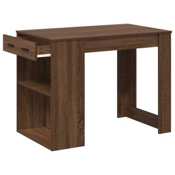 Brown Oak Desk with Drawer & Shelf - 102x62x77.5 cm