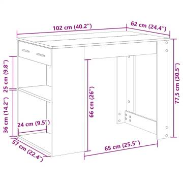 Brown Oak Desk with Drawer & Shelf - 102x62x77.5 cm