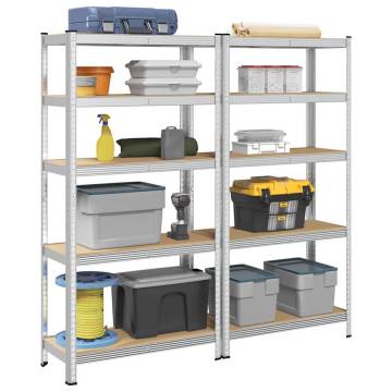 5-Layer Storage Shelves - 2 pcs Silver Steel & Engineered Wood