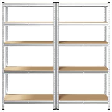 5-Layer Storage Shelves - 2 pcs Silver Steel & Engineered Wood