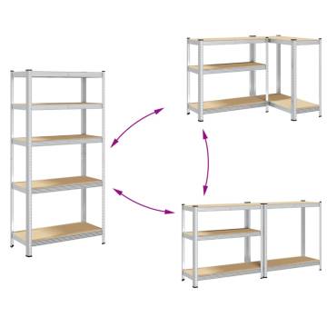 5-Layer Storage Shelves - 2 pcs Silver Steel & Engineered Wood