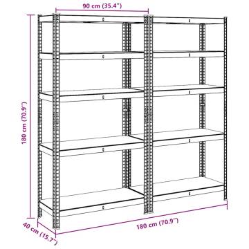 5-Layer Storage Shelves - 2 pcs Silver Steel & Engineered Wood