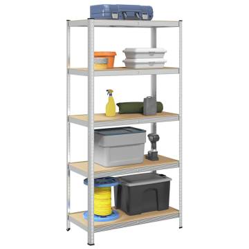 5-Layer Storage Shelf - Silver Steel & Engineered Wood