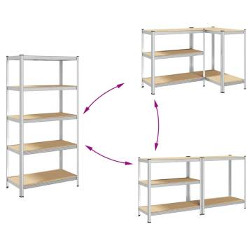 5-Layer Storage Shelf - Silver Steel & Engineered Wood