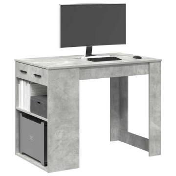 Stylish Desk with Drawer & Shelf - Concrete Grey - 102x62 cm