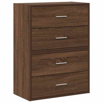 Stylish Brown Oak Cabinets with 2 Drawers - Set of 2