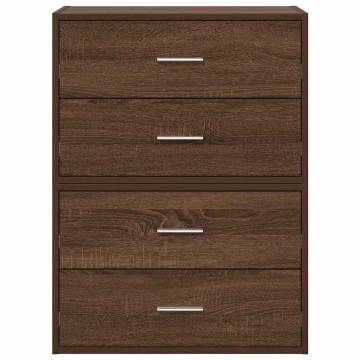 Stylish Brown Oak Cabinets with 2 Drawers - Set of 2