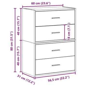 Stylish Old Wood Cabinets with 2 Drawers - 60x31x40 cm