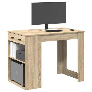 Elegant Desk with Drawer & Shelf - Sonoma Oak | HipoMarket