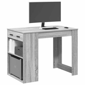 Stylish Grey Sonoma Desk with Drawer & Shelf - 102x62 cm