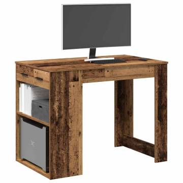 Old Wood Desk with Drawer & Shelf - Durable Engineered Wood