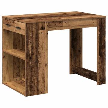 Old Wood Desk with Drawer & Shelf - Durable Engineered Wood