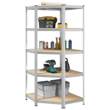 5-Layer Corner Shelf - Silver Steel & Engineered Wood Storage