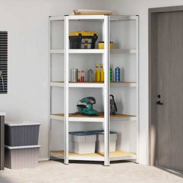 5-Layer Corner Shelf - Silver Steel & Engineered Wood Storage