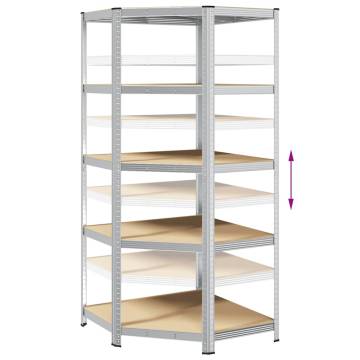 5-Layer Corner Shelf - Silver Steel & Engineered Wood Storage