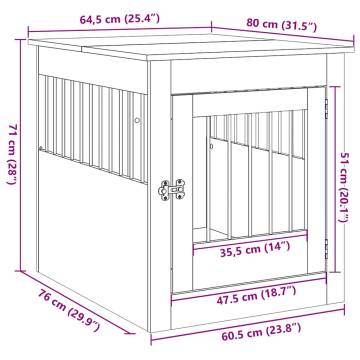 Stylish Dog Crate Furniture in Old Wood - 64.5x80x71 cm