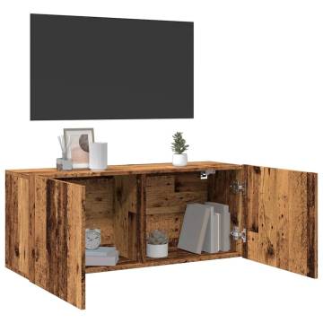 Stylish Wall-mounted TV Cabinet in Old Wood - 100x30x41 cm