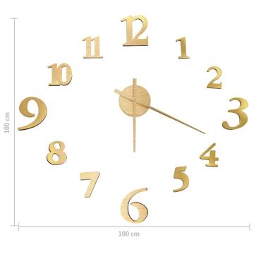 3D Wall Clock Modern Design Gold 100 cm XXL - Stylish Decor