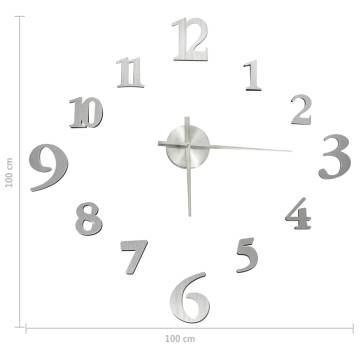 3D Wall Clock Modern Design Silver 100 cm XXL | Hipomarket