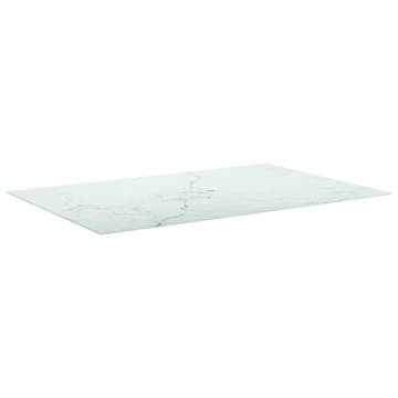 Table Top White 100x62 cm with Marble Design - Tempered Glass