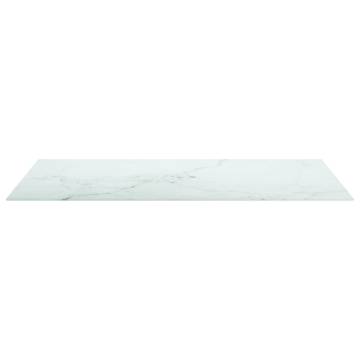 Table Top White 100x62 cm with Marble Design - Tempered Glass