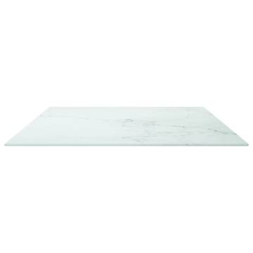 Table Top White 100x62 cm with Marble Design - Tempered Glass