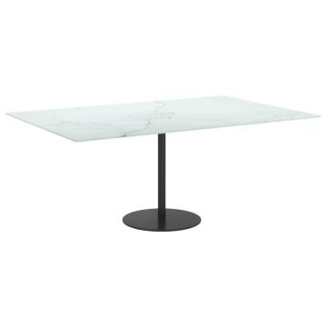 Table Top White 100x62 cm with Marble Design - Tempered Glass