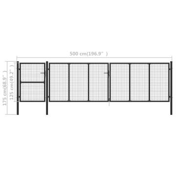 Garden Gate Steel 500x125 cm Anthracite - Durable Security