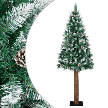 Slim Christmas Tree - Real Wood & White Snow Green 180 cm